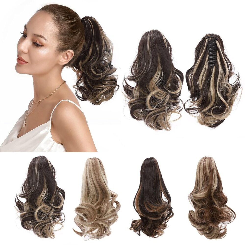 Benehair Ponytail Extension Clip in Claw Hair Piece 12" Long Curly Wavy Ponytail